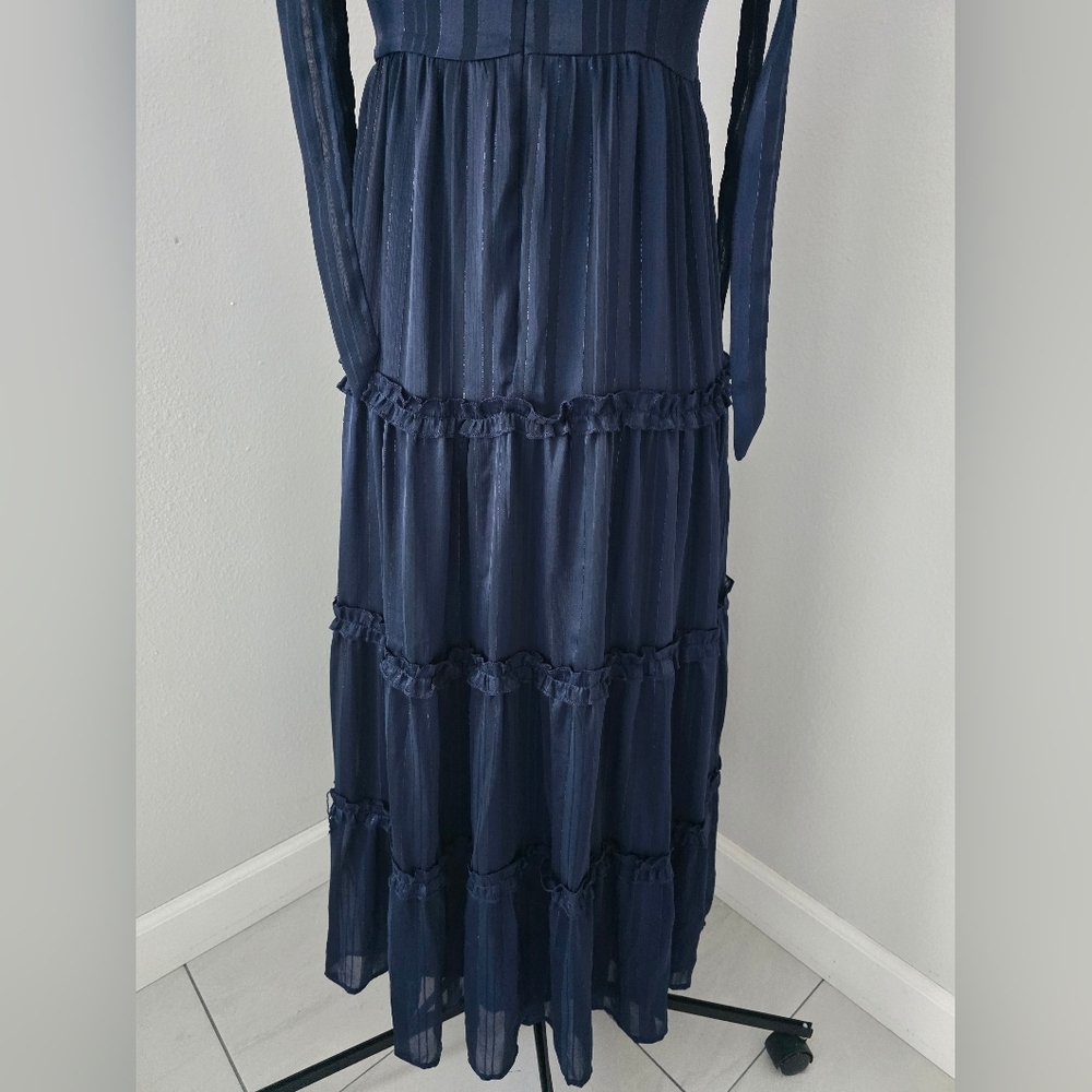 Lulus Day for Romance Navy Blue Tie-Strap Tiered Midi Dress size S - Picture 10 of 16